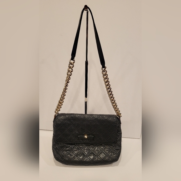 Marc Jacobs Black Quilted Leather Shoulder Bag with Gold Bow - Picture 1 of 6
